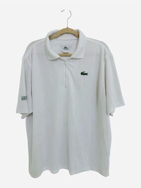 Lacoste White Sport short-sleeve featuring a quarter-zip Shirt Men’s Size 8